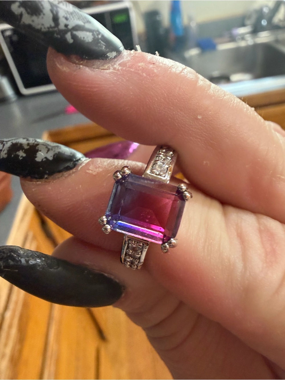 Sterling Silver Mystique Bi-Color Square Ring in Purple-Pink